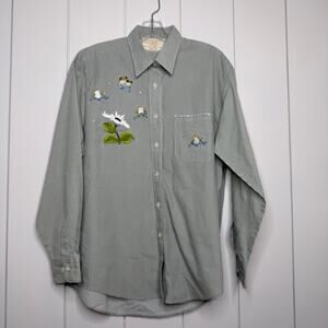 Fortune by Stan Frog Appliqué Gingham Button Up Oversized Cottagecore M